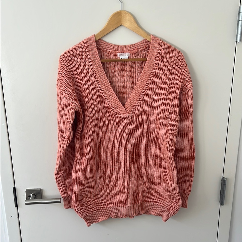 Cooperative Oversized Women's Pink V-Neck Chunky Sweater